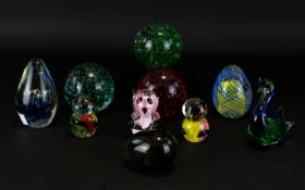 Large Collection of Colourful Glassware Collectables ( 10 ) In Total, Includes Paperweights, Bird