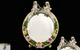 Sitzendorf - Late 19th Century Hand Painted and Decorated Oval Shaped Porcelain Table Mirror. c.