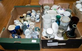 A Collection Of Assorted Pottery -Two Boxes Comprising of Various Tankards,