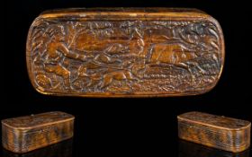 Georgian Period Fine Tooled Leather Clad Wooden Hinged Rectangular Shaped Snuff Box With embossed