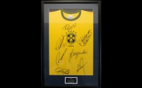 Brazil 1970 World Cup Winners Signed Shirt A well presented Brazil shirt framed and signed by