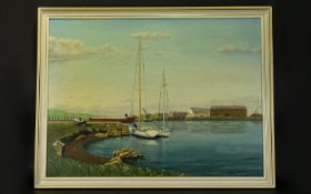 C. B. Ingram Late 20th Century Artist - Titled ' Harbour Scene ' Oil on Board. Signed and Dated