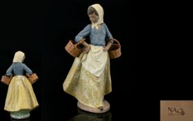 Nao by Lladro Large and Impressive Gres Figurine ' Lady with Two Baskets. c.1990 - Retired.