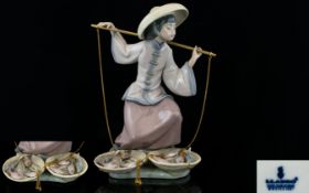 Lladro Porcelain Figurine ' Fish a Plenty ' Model 5172. Issued 1982 - 1994. Height 9 Inches - 22.