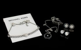 Michael Kors Contemporary Silver Tone And Crystal Set Jewellery Suite Five items in total to