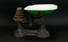 Traditional Brass Scales Comprising Five Weights With Traditional Pan.