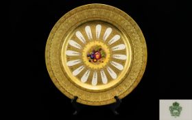Aynsley Superb Quality Hand Painted 22 Ct Gold Baroque Cabinet Plate, the central panel of painted