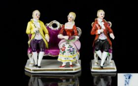 Rudolstadt / Volkstedt Late 19th Century Miniature Hand Painted Porcelain Figures ( 2 ) Two In