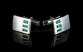 A Pair Of Luhlaza Emerald And Sterling Silver Cufflinks Contemporary rectangular cufflinks in