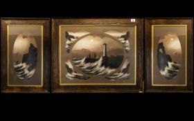 Early Twentieth Century Seascape Triptych Housed in original frames, the central panel depicting