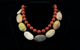 Two Beaded Jasper Statement Necklaces Each in good condition,