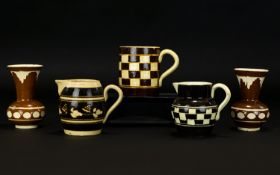 Staffordshire Checked Banded Mocha ware Pearl ware Jugs and Vases ( 5 ) Pieces. c.1810 - 1830