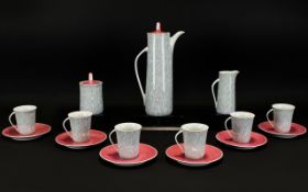 Retro Coffee Set 'Cmieilow Made In Poland' Comprising Of Coffee Pot, Six Cups And Saucers, Milk Jug,