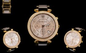 Michael Kors Parker Ladies Rose Gold Tone And Ceramic Chronograph Watch MK5896 Features PVD Rose