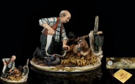 Capodimonte Hand Painted Porcelain Figure Group - Titled ' The Vet with Foal ' Signed to Base.