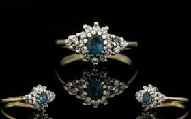 Ladies 9ct Gold Diamond and Sapphire Cluster Ring.