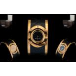 Gucci Twirl Rose Gold And Monogrammed Leather Ladies Watch YA 112438 Comprises wide black
