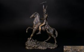 After Frederic Remington ( American 1861 - 1909 ) Height 12 Inches, Base 8.1/4 Inches Bronze, Native