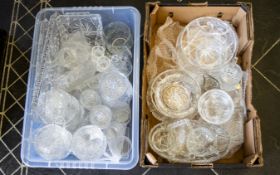 Two Boxes of Assorted Glassware including jars and covers, bowls, trays, jugs,