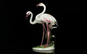 Keramos Wien Austria Hand Painted Porcelain Bird Figure 'Two Herons' Standing. 8.