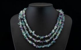 Fluorite Three Strand Necklace A contemporary collar style necklace, finished with silver lobster