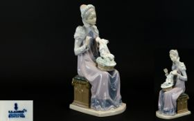 Lladro - Tall and Excellent Quality Porcelain Figure ' Sewing a Trousseau ' Sculptor Salvador Furio.