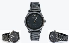 Emporio Armani Super Looking Gentleman's Black Ceramic Wrist Watch, AR 1508, Many Features,