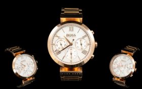 Hugo Boss Stylish and Elegant Classic Womens Sport Watch 1502399 in ionic rose gold plated steel
