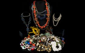 A Mixed Collection Of Vintage And Contemporary Costume Jewellery Necklaces A large and varied