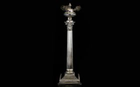 Antique Period - Heavy Large and Impressive Silver Plated Corinthian Column Candlestick,