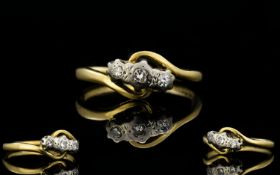 Antique Period 18ct Gold 3 Stone Diamond Dress Ring, Set with Diamond Chips. Fully Hallmarked for