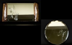 Two Vintage Etched Glass Mirrors The first of circular form with bevelled detail to edges and