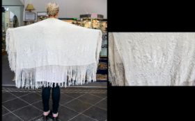 Antique Canton Chinese Export Piano Shawl A large cream embroidered shawl circa early 20th century.