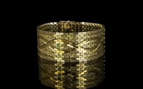 Gold Plated Weave Design Broad Bracelet, Circa 1970's Length 7¾Inches, finished with tongue and
