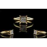 Ladies 9ct Gold Four Stone Diamond Ring The four square shaped cut diamonds of excellent colour and