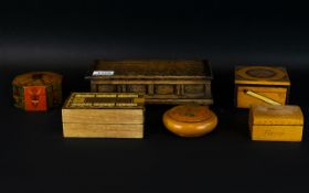 A Collection Of Boxes To include Cigarette box, musical cribbage board, plus four others,