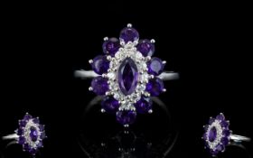 Amethyst and White Zircon Cluster Ring,