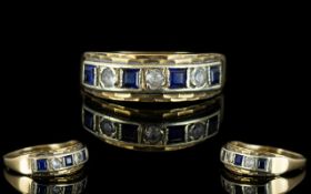 Edwardian Ladies 9ct Gold 7 Stone Sapphire and Diamond Ring.