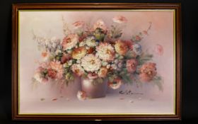 Original Floral Still Life Oil On Canvas Signed K Stone Large framed impasto oil on canvas