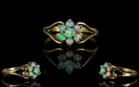 Ladies - 9ct Gold Opal Set Cluster Ring. Flower head Setting.