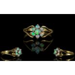 Ladies - 9ct Gold Opal Set Cluster Ring. Flower head Setting.