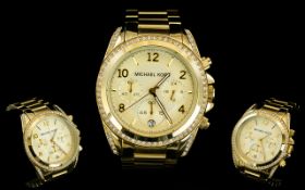 Michael Kors MK 5166 Ladies Blair Chronograph Watch, Features Gold Tone Band, Gold Dial,