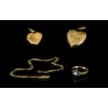 A Small Collection of Ladies 9ct Gold Jewellery ( 4 ) Items - Two Heart Shaped 9ct Gold Lockets,