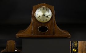 Hamburg American Art Deco Period Oak Cased Mantel Clock of Good Form.