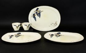 Midwinter Style Craft Contemporary Table Ware ' Wild Geese' Three Oval Platters and Two Teacups.