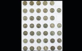 A Collection of British Silver Coins ( 40 ) One Shilling Coins In Total.