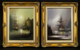 A Pair Of Original Oil On Canvas Maritime Interest Framed Paintings Each Housed In Reproduction