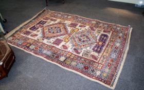 Large Wool Blend Rug With Traditional Persian Design On Cream Ground With Cobalt, Red,