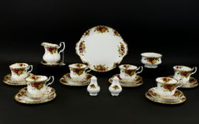 Royal Albert Old Country Roses Comprising six trios, cruet set, creamer and stand etc.