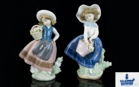 Lladro Figures ( 2 ) In Total. Comprises 1/ Pretty Pickings. Sculpture Jose Puche. Issued 1984,